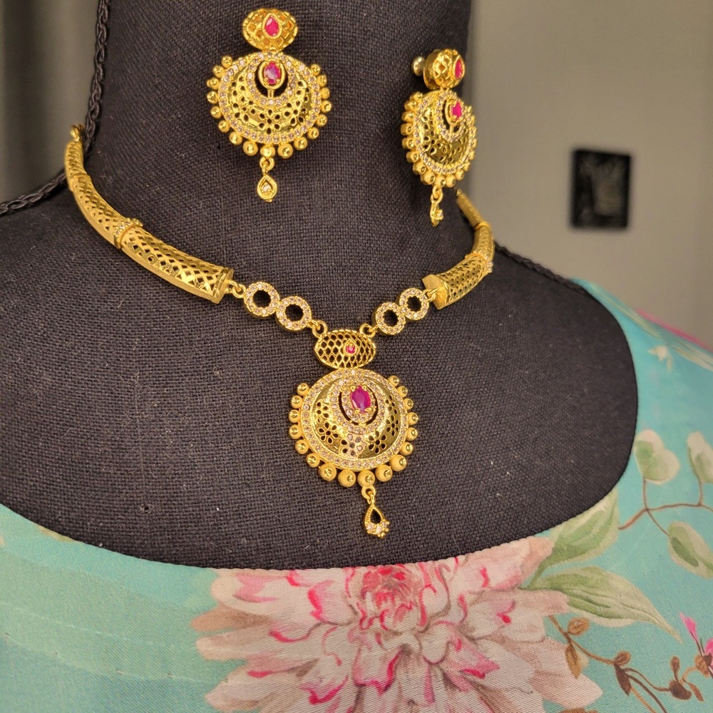 Gold plated traditional set of Indian earrings and necklace